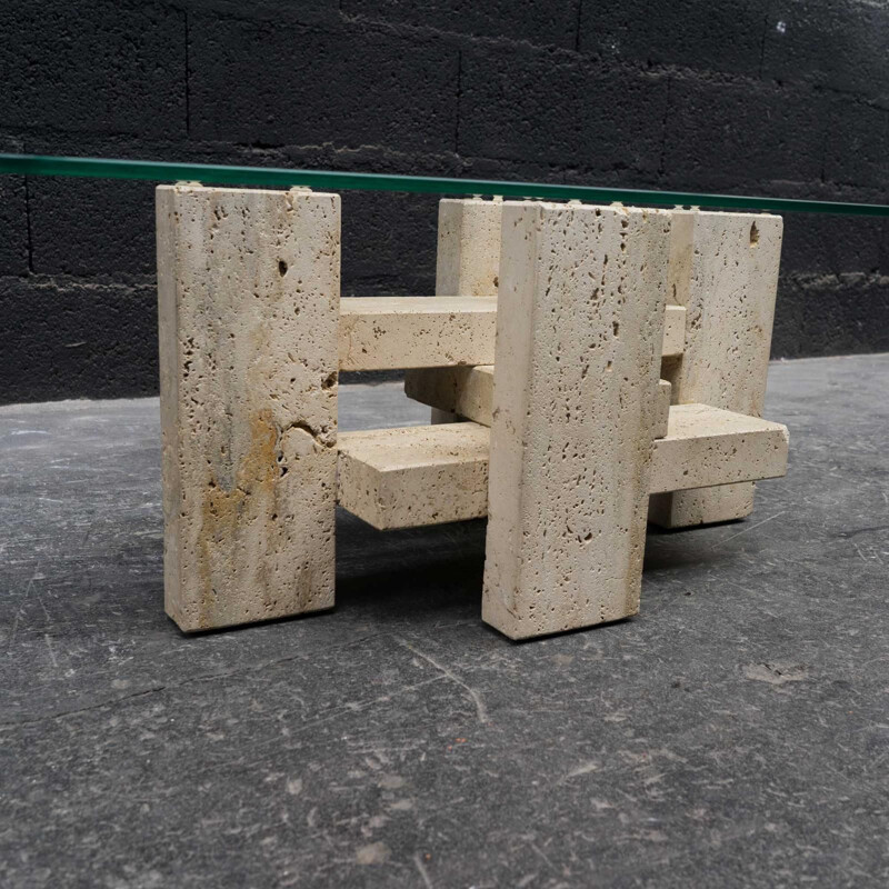 Vintage travertine coffee table by Willy Ballez, 1980