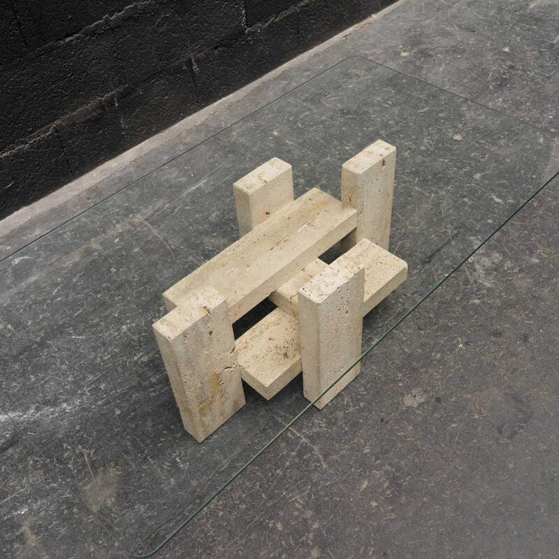 Vintage travertine coffee table by Willy Ballez, 1980