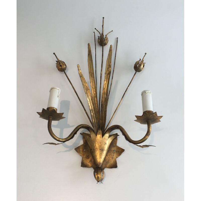 Pair of Golden Metal Vintage Sconces with Wheat Spurs 1970