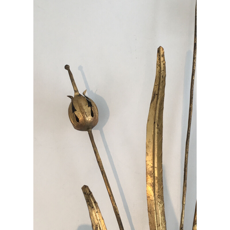 Pair of Golden Metal Vintage Sconces with Wheat Spurs 1970