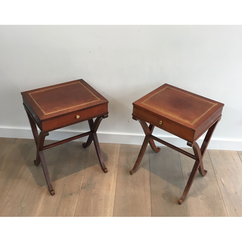 Pair of 1940's Mahogany and Brass Vintage Sofa Ends