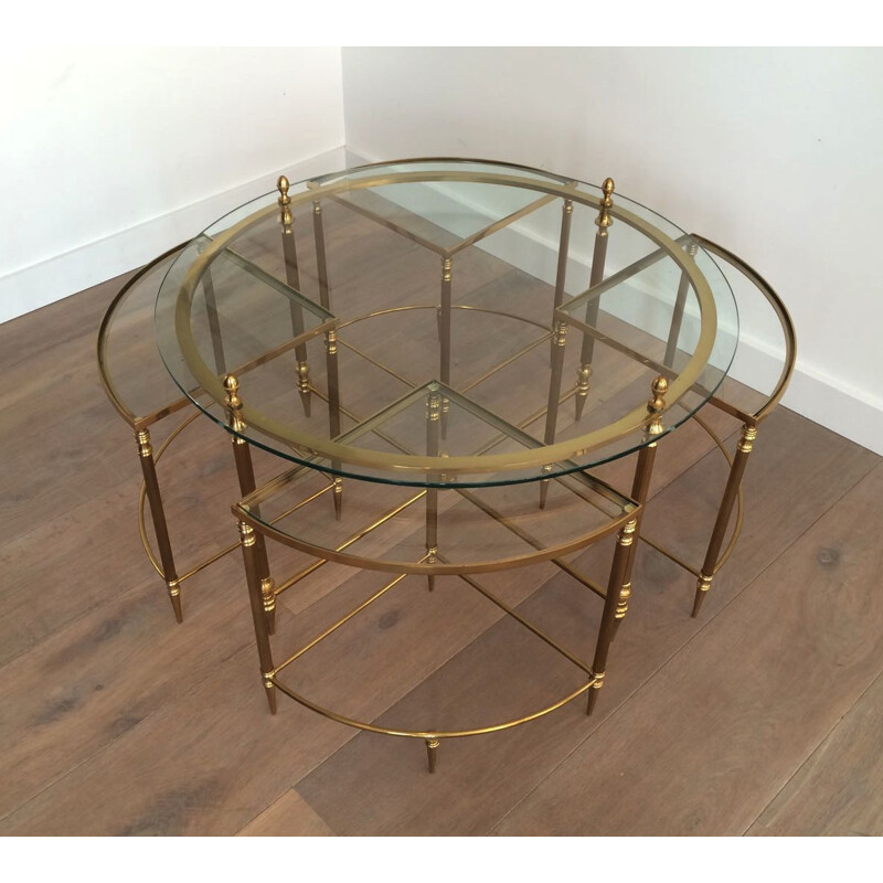 Mesa de café Vintage Round Neoclassical Brass, 1970