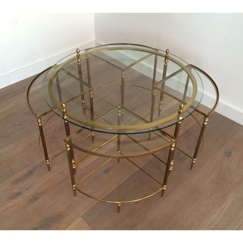 Round vintage Neoclassical Brass Coffee Table, 1970