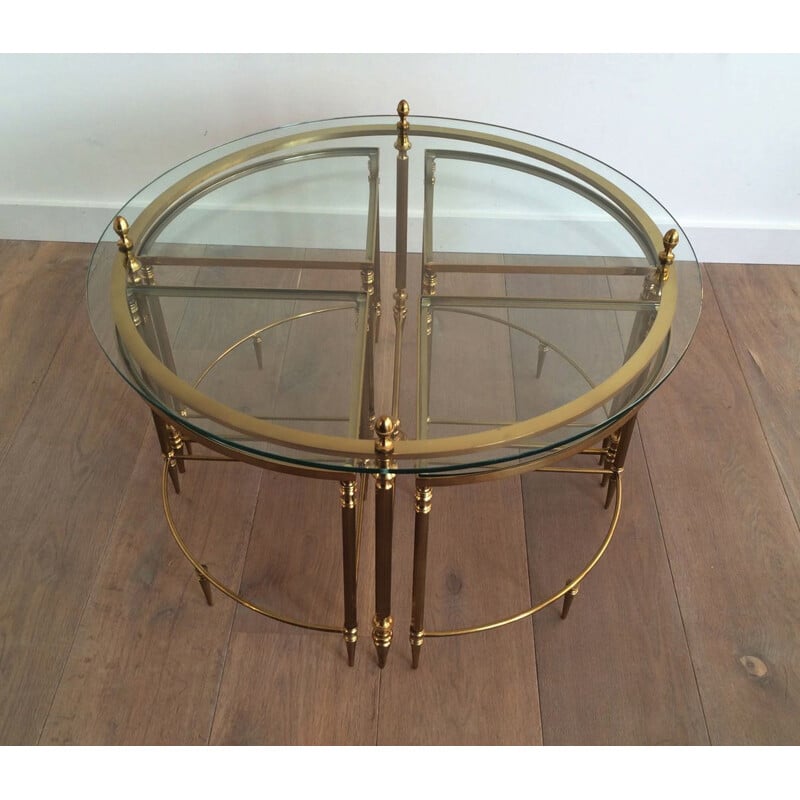 Round vintage Neoclassical Brass Coffee Table, 1970