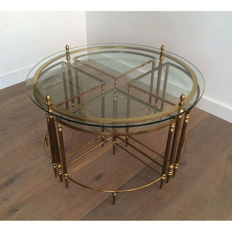 Mesa de café Vintage Round Neoclassical Brass, 1970