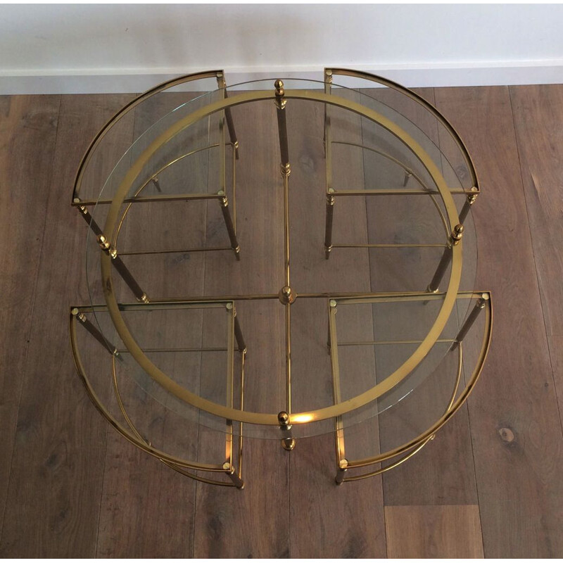 Mesa de café Vintage Round Neoclassical Brass, 1970