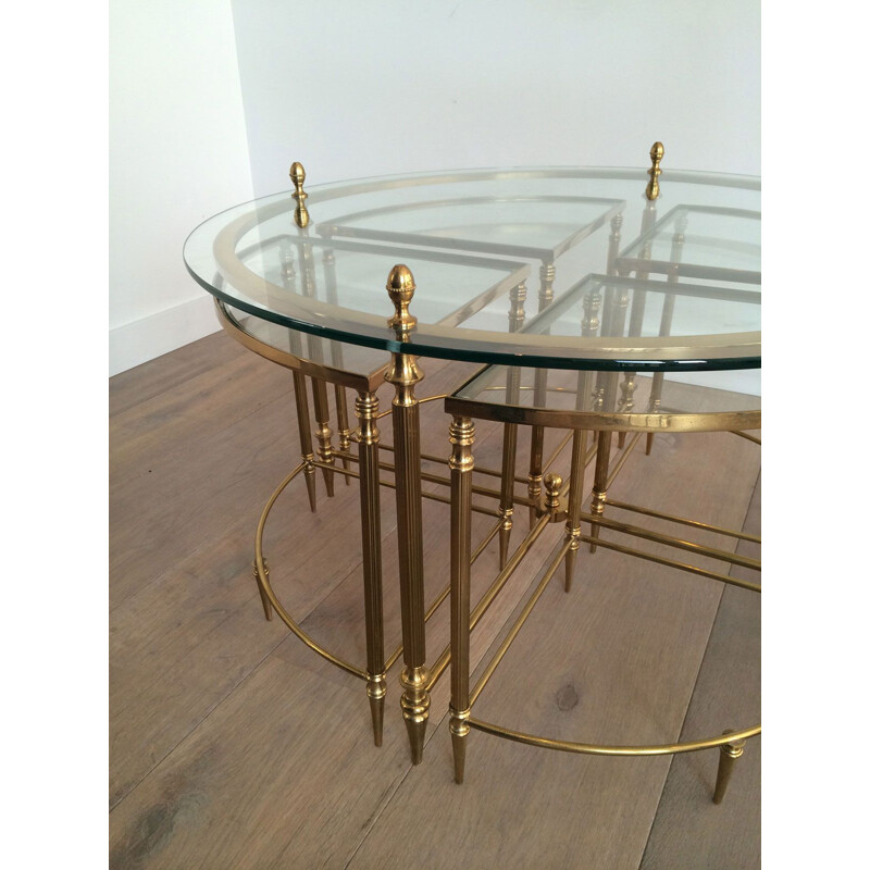 Mesa de café Vintage Round Neoclassical Brass, 1970