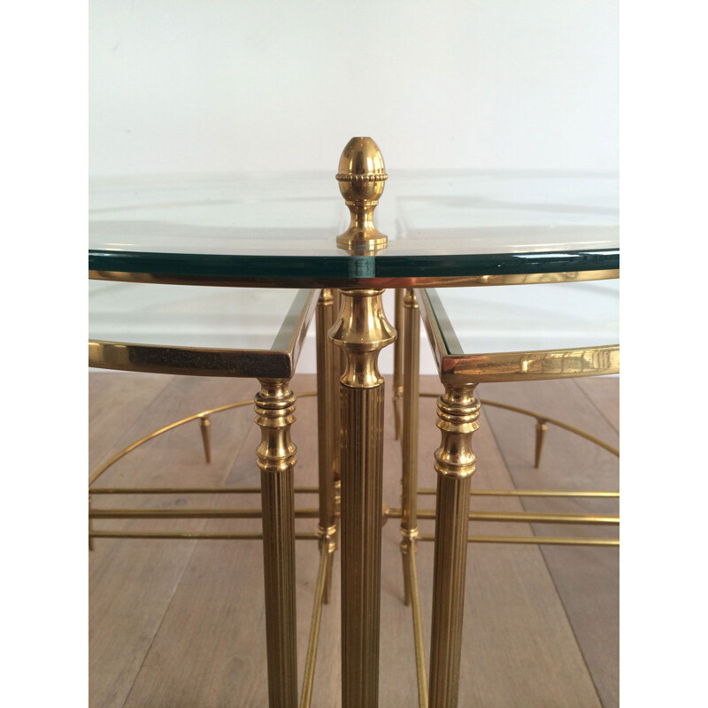 Mesa de café Vintage Round Neoclassical Brass, 1970