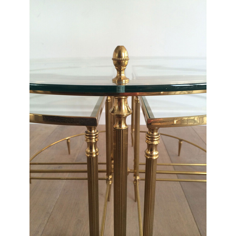 Tavolino rotondo d'epoca in ottone neoclassico, 1970