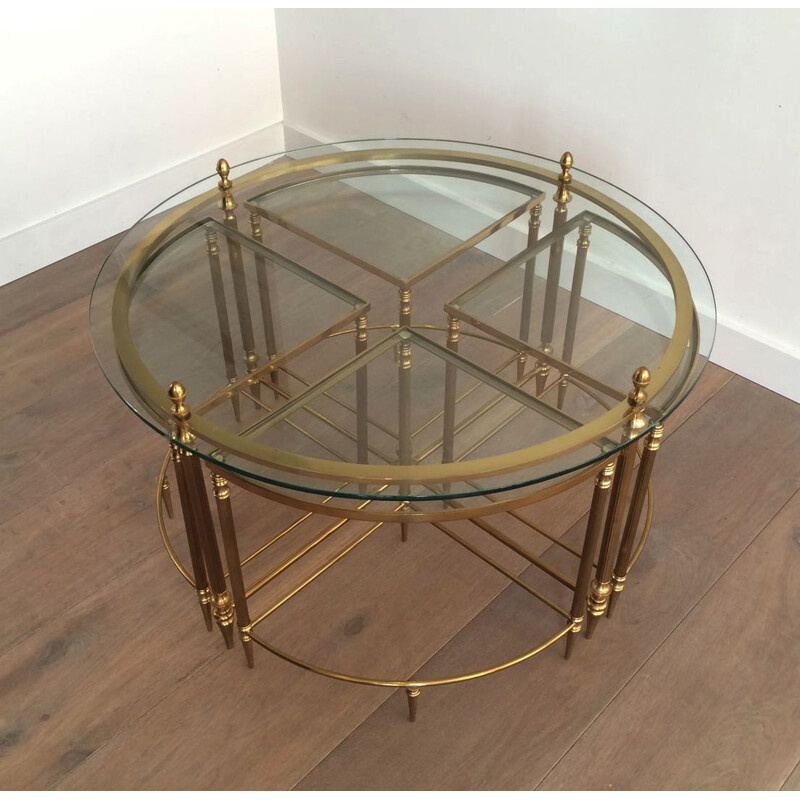 Round vintage Neoclassical Brass Coffee Table, 1970