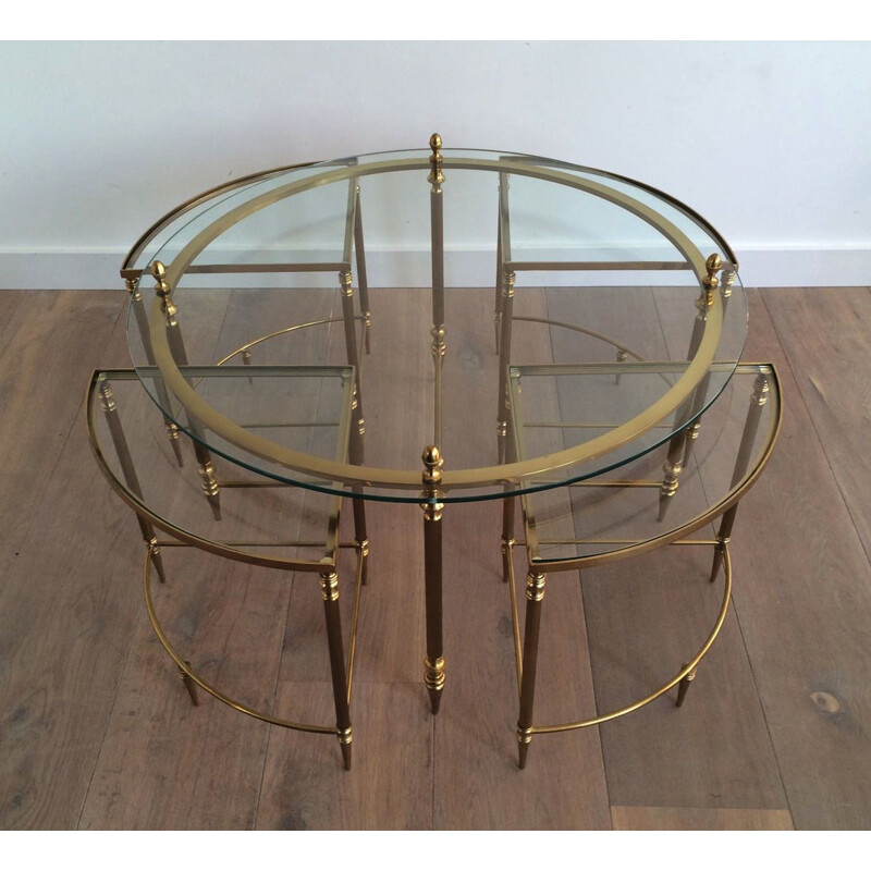 Mesa de café Vintage Round Neoclassical Brass, 1970