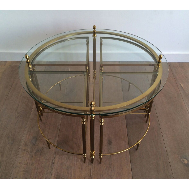 Mesa de café Vintage Round Neoclassical Brass, 1970