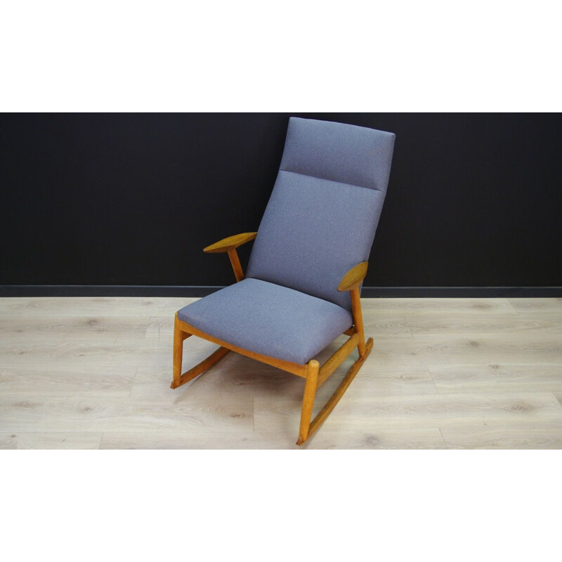 Vintage rocking chair, fabric gray danish 1970s