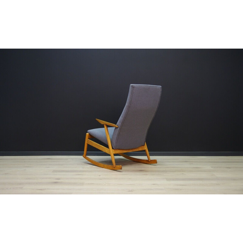 Rocking chair vintage, tissu gris danois 1970