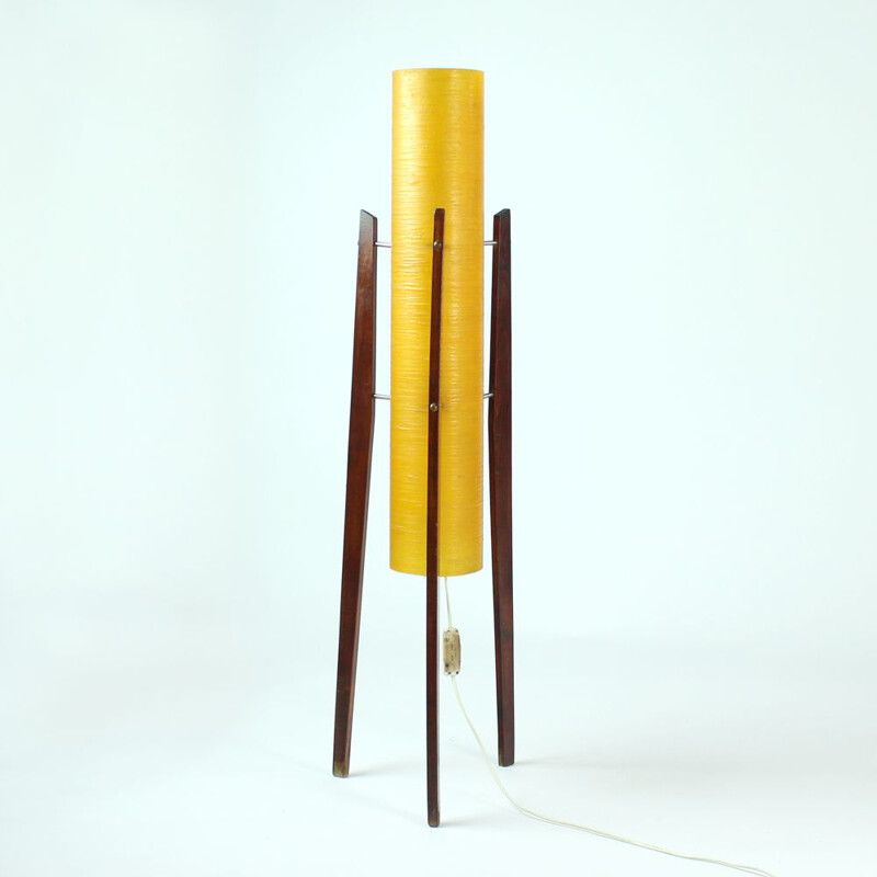 Vintage Freestanding Rocket Floor Lamp In Fiber Glass And Wood, Novoplast, Czechoslovakia, 1950