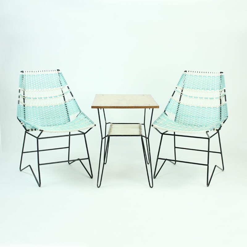 Pair of Vintage Garden Seating  Armchairs With Table, Czechoslovakia 1960s