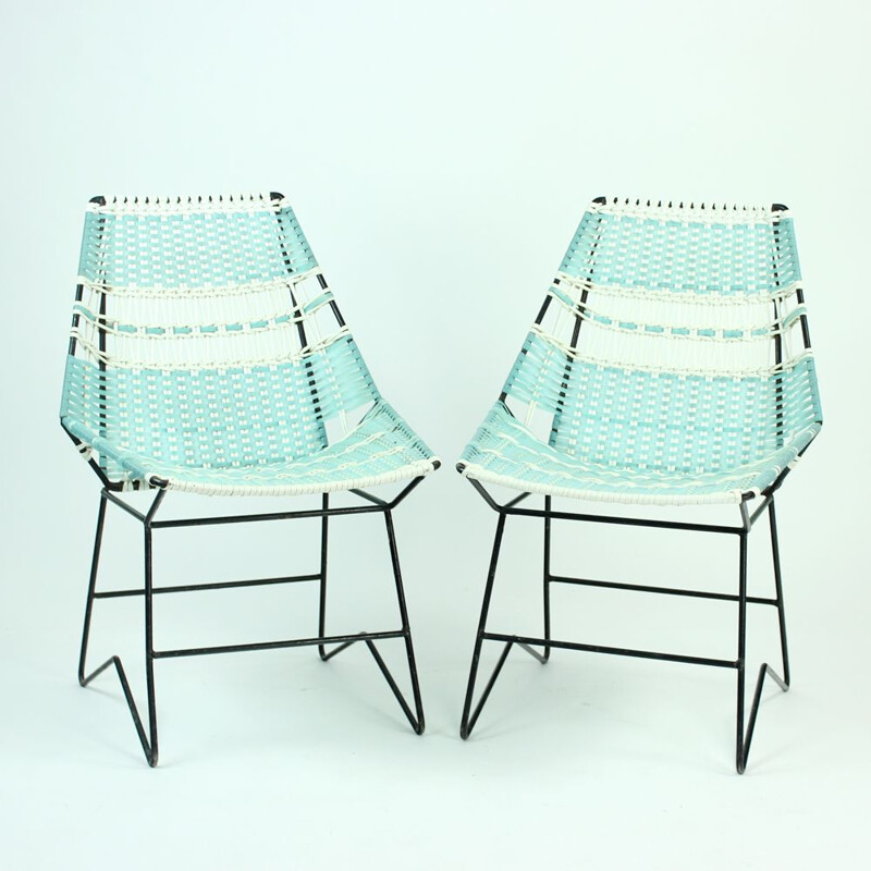 Pair of Vintage Garden Seating  Armchairs With Table, Czechoslovakia 1960s