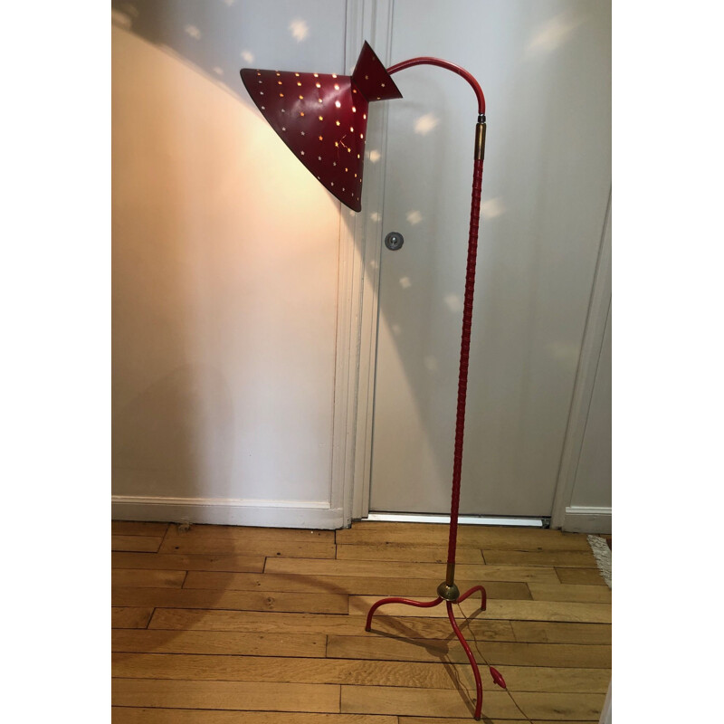 Vintage red metal floor lamp 1950