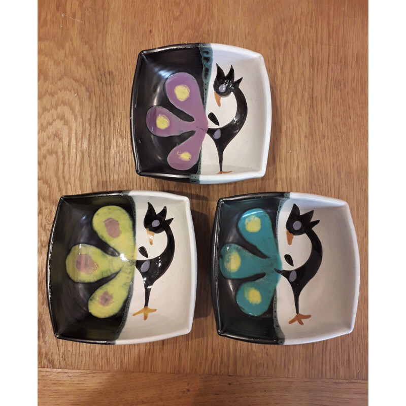 Set of 6 bowls and 1 vintage dish in Vallauris ceramics