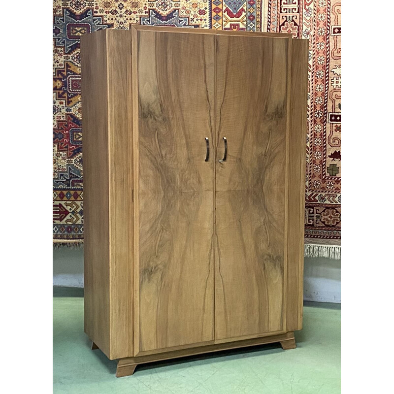 Vintage Art Deco English walnut wardrobe