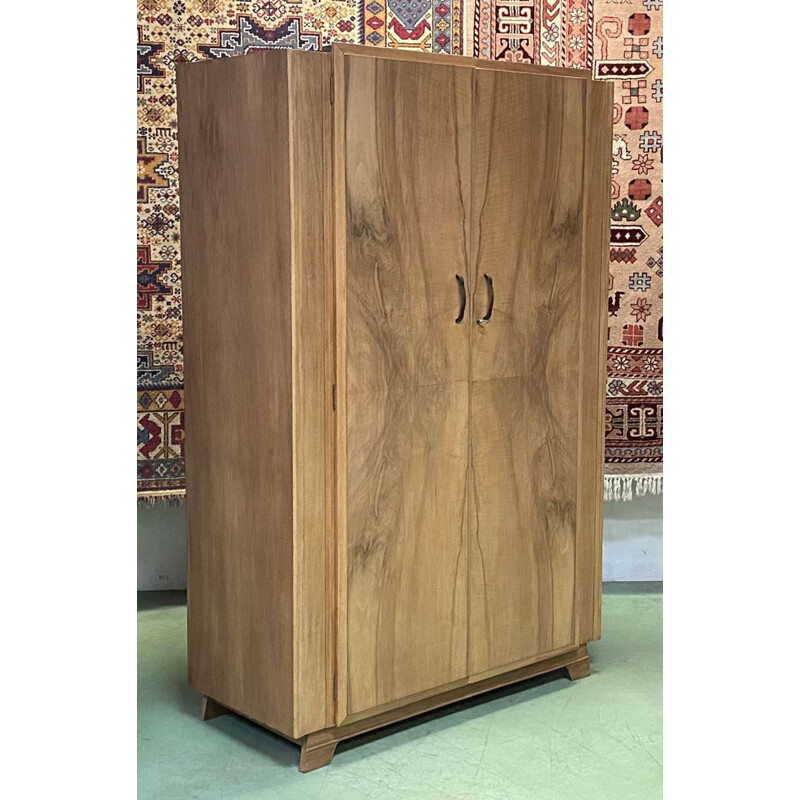 Vintage Art Deco English walnut wardrobe