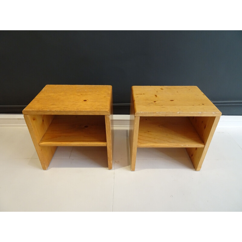 Pair of "les Arcs" pine bedside tables from the Perriand apartments