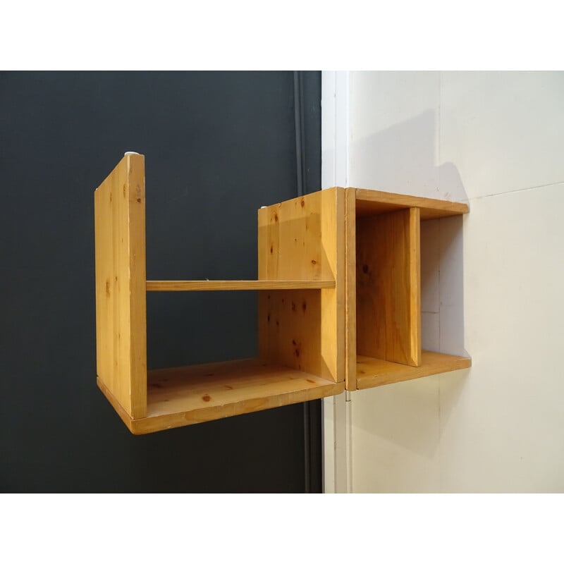 Pair of "les Arcs" pine bedside tables from the Perriand apartments