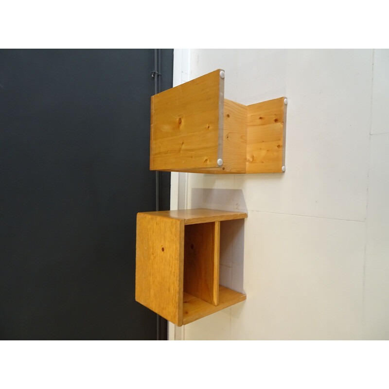 Pair of "les Arcs" pine bedside tables from the Perriand apartments