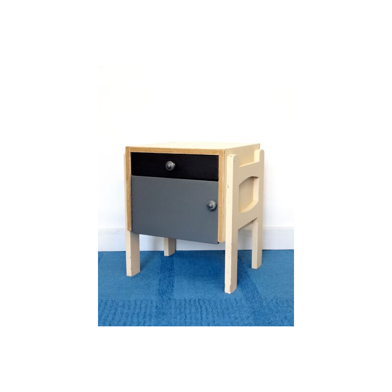 Nightstand in cream and grey lacquered solid wood - 1940s