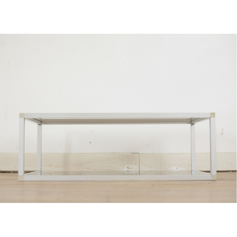 Vintage coffee table in aluminum and smoked glass, France 1980