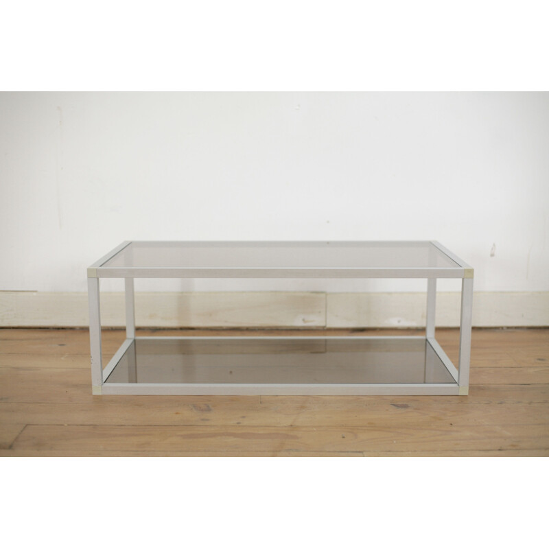 Vintage Couchtisch aus Aluminium und Rauchglas, Frankreich 1980