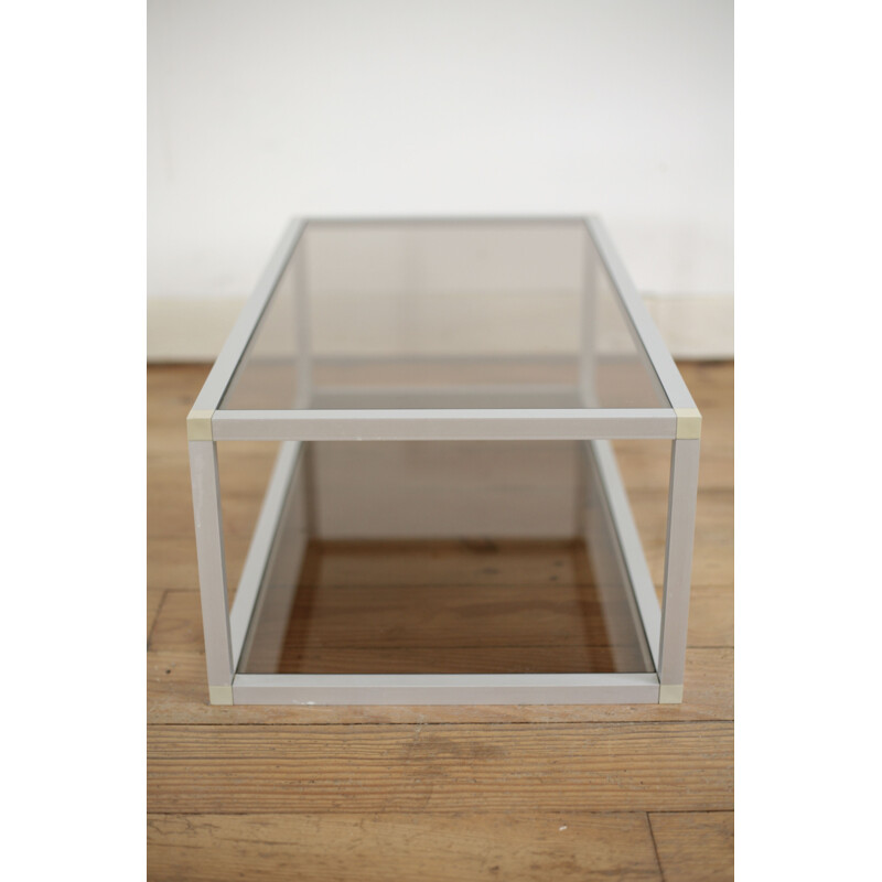 Vintage coffee table in aluminum and smoked glass, France 1980