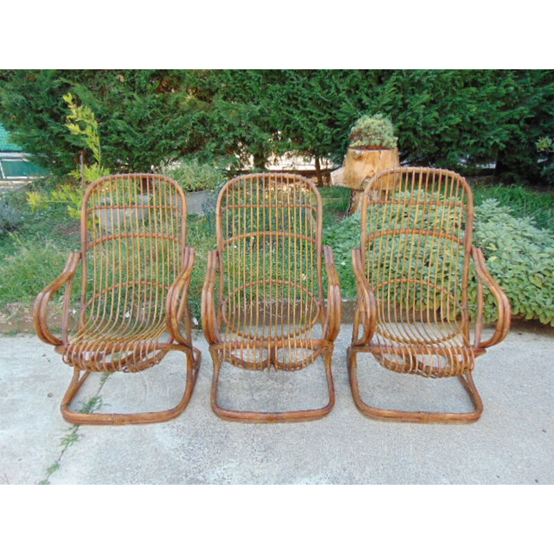 Set of 6 Vintage armchairs bamboo Tito  Agnoli