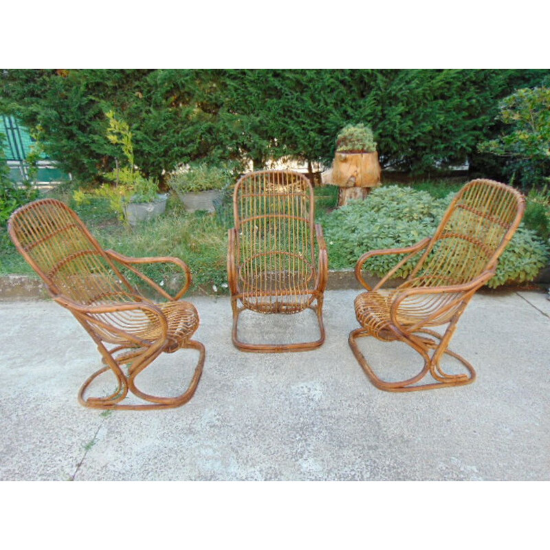 Set of 6 Vintage armchairs bamboo Tito  Agnoli