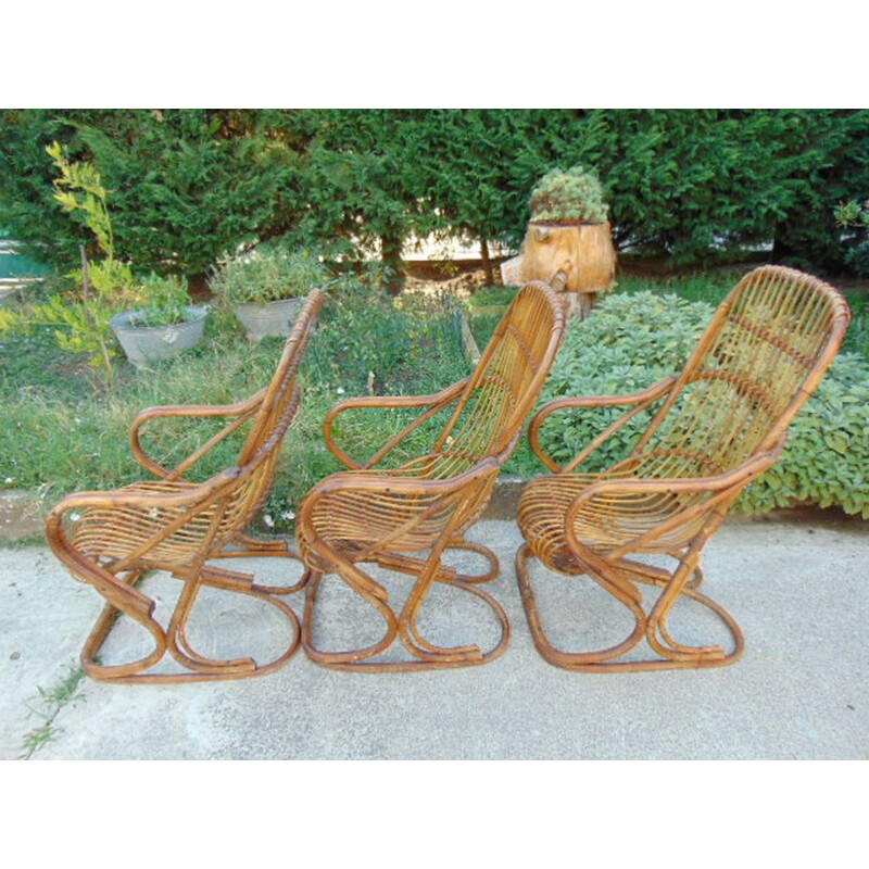 Set of 6 Vintage armchairs bamboo Tito  Agnoli