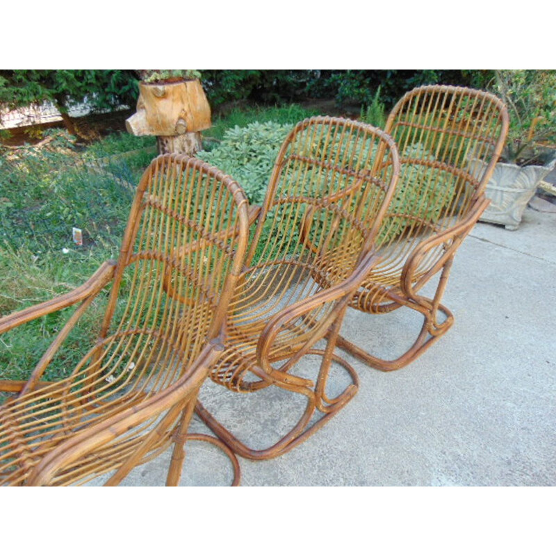 Lot de 6 fauteuils Vintage en bambou Tito Agnoli