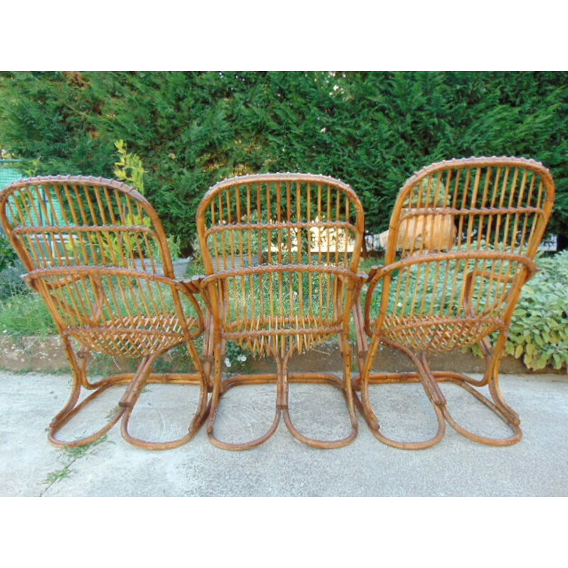 Lot de 6 fauteuils Vintage en bambou Tito Agnoli