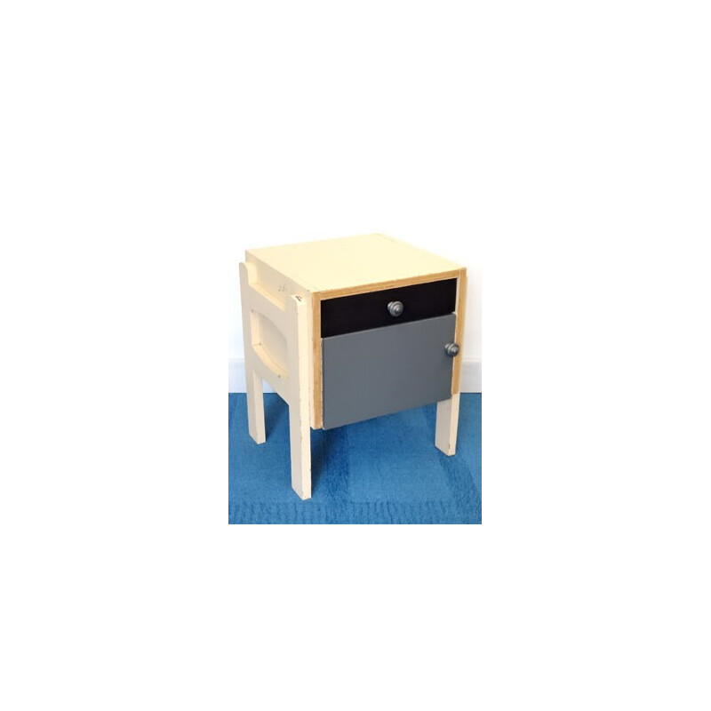 Nightstand in cream and grey lacquered solid wood - 1940s
