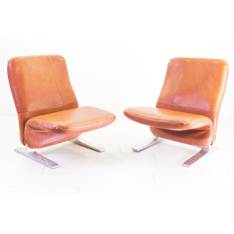 Pair of Vintage Concorde chairs in Buffalo leather Piere Paulin for Artifort 