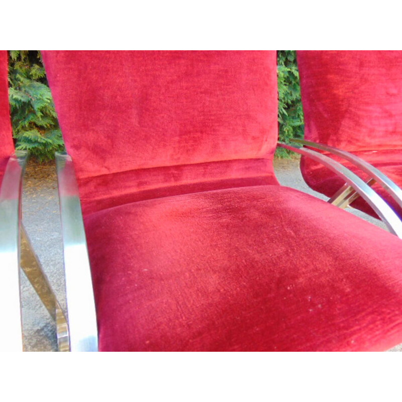 Set of  6 Vintage armchair in polished steel and cardinal velvet cardinal 1960s