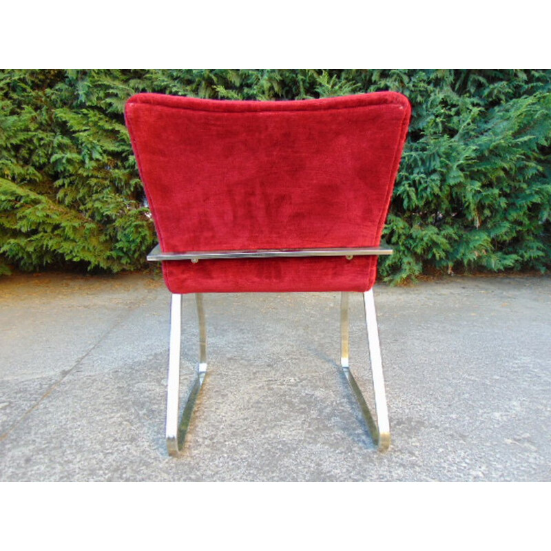 Set of  6 Vintage armchair in polished steel and cardinal velvet cardinal 1960s