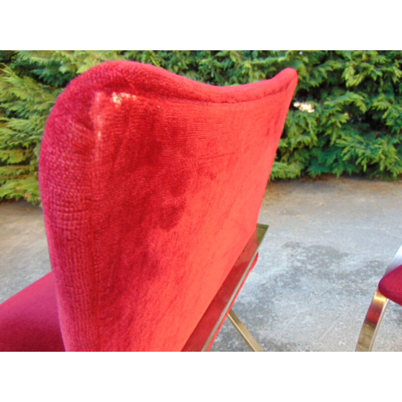 Set of  6 Vintage armchair in polished steel and cardinal velvet cardinal 1960s