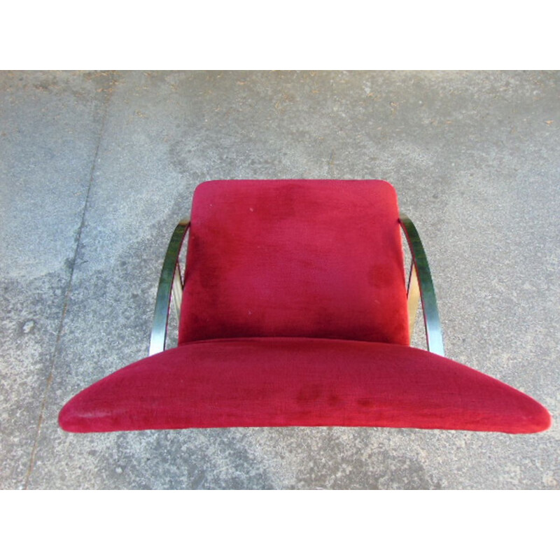 Set of  6 Vintage armchair in polished steel and cardinal velvet cardinal 1960s