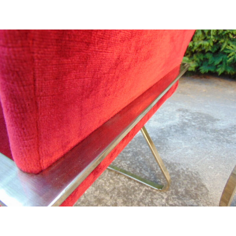 Set of  6 Vintage armchair in polished steel and cardinal velvet cardinal 1960s