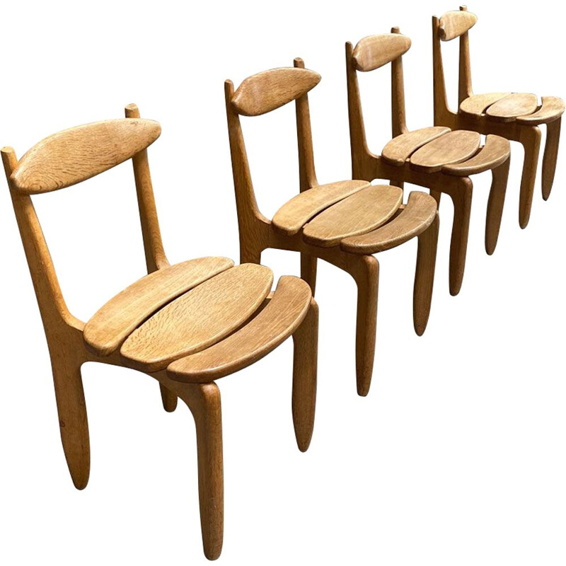 Serie de 4 chaises vintage en chêne Guillerme & Chambron Chaises Thierry
