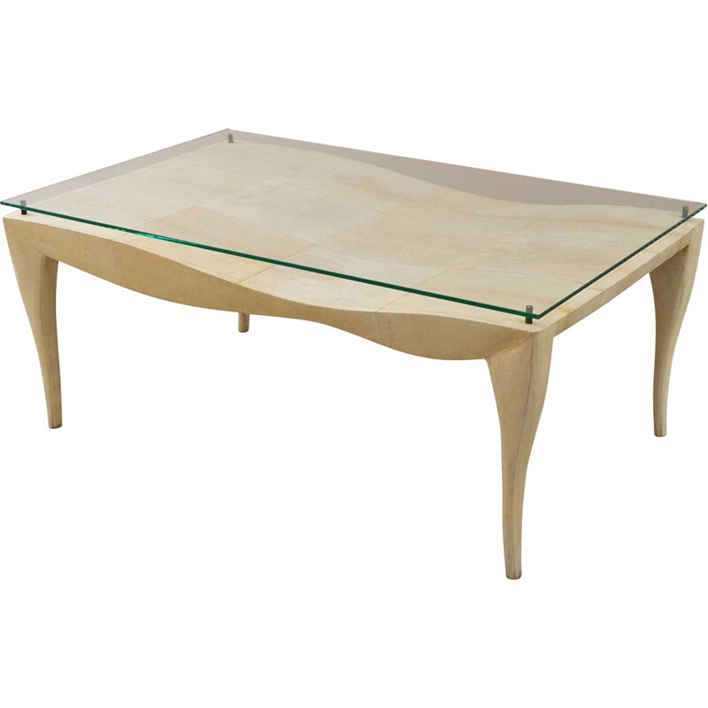 Vintage coffee table covered with parchment, R&Y Augousti, 1980