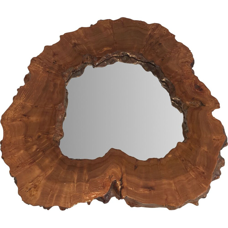 Vintage Free Form Mirror in Walnut Burr Walnut 1970