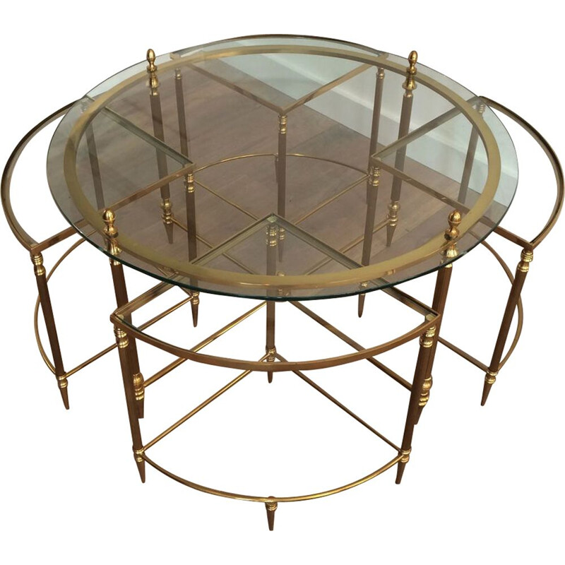 Mesa de café Vintage Round Neoclassical Brass, 1970