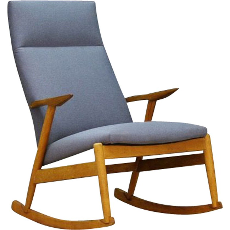 Vintage rocking chair, fabric gray danish 1970s