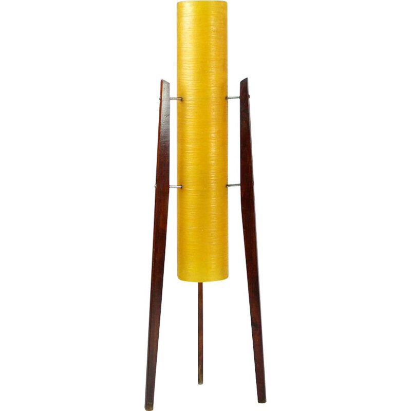 Vintage Freestanding Rocket Floor Lamp In Fiber Glass And Wood, Novoplast, Czechoslovakia, 1950